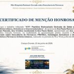Certificado de menção honrosa concedido ao trabalho sobre o peptídeo bioinspirado KI17, derivado de Talisia esculenta.